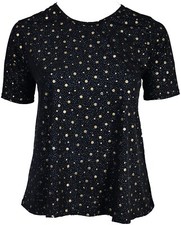 Black Silver Gold Glitter Sparkly T shirt Swing Top Round Neck Ladies Party Wear