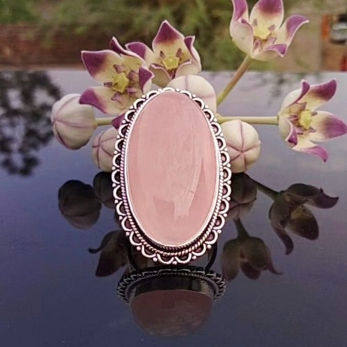 Bonito Cuarzo Rosa Piedra Preciosa 925 Plata de Ley Hecho a Mano Anillo Todo - Imagen 2 de 5