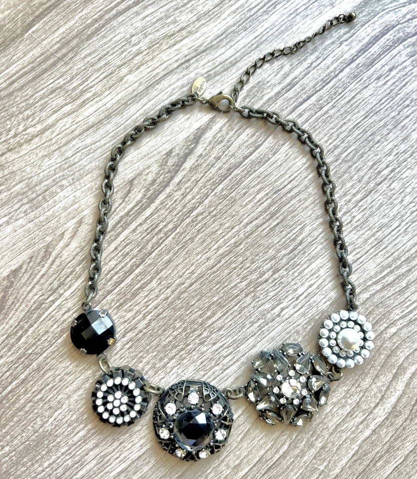 Lia Sophia CURIO Crystals Glass Faux Pearl Antiqued Gold 5 Pendant Necklace New - Image 1 of 4