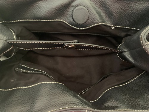 TIGNANELLO Black Handbag Pebbled Leather Double Handles Satchel Shoulder Purse - Picture 7 of 11