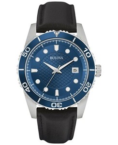 Bulova Men's Quartz Calendar Blue Dial Black Leather Strap 43mm Watch 98B274 - Click1Get2 Deals&set=par&price_min=200&sale=mega Discount&set=par&discount=60 Or More&sale=mega Discount