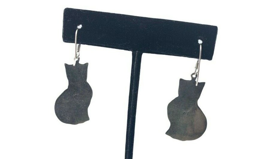 Cat Dangle Hook 925 Sterling Silver Earrings - image 3