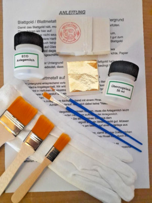 24 Karat Blattgold Starterset für Außen 60x Blatt Gold 24K. auf Base