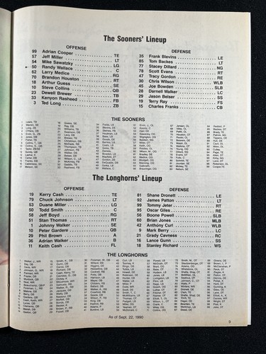 1990 Oklahoma Sooners Texas Longhorns Football Program Red River Rivalry - Picture 3 of 8