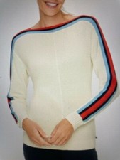 T by TALBOTS Cream Long-Sleeved Tipped Striped Sweater Women's XS NWT