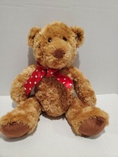 Applause Russ Berrie Teddy Bear Super Soft Tan Brown W/ Red Bown W/ White Hearts