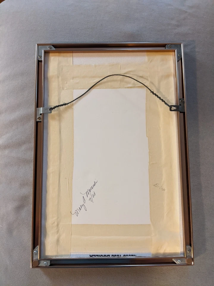 Paisaje de pesca bordado en panel de lino en marco de metal imagen Foto 4 de 4