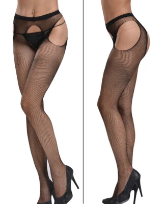 YKLM S-5XL Crotchless Pantyhose Tights Fishnet Stocking Nightwear 4 open Plus Size
