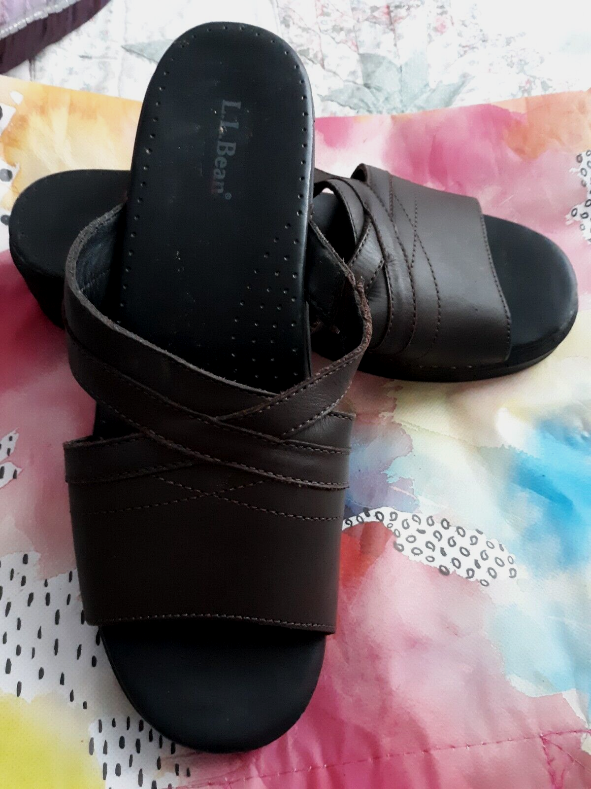 APL Splendido L.L.BEAN Marrone PELLE Suola Nera Donna Taglia 41 Punta Aperta Slides BRASILE