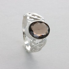 Oval SMOKY QUARTZ Celtic Ring - 925 STERLING SILVER - Natural Gemstone 3e