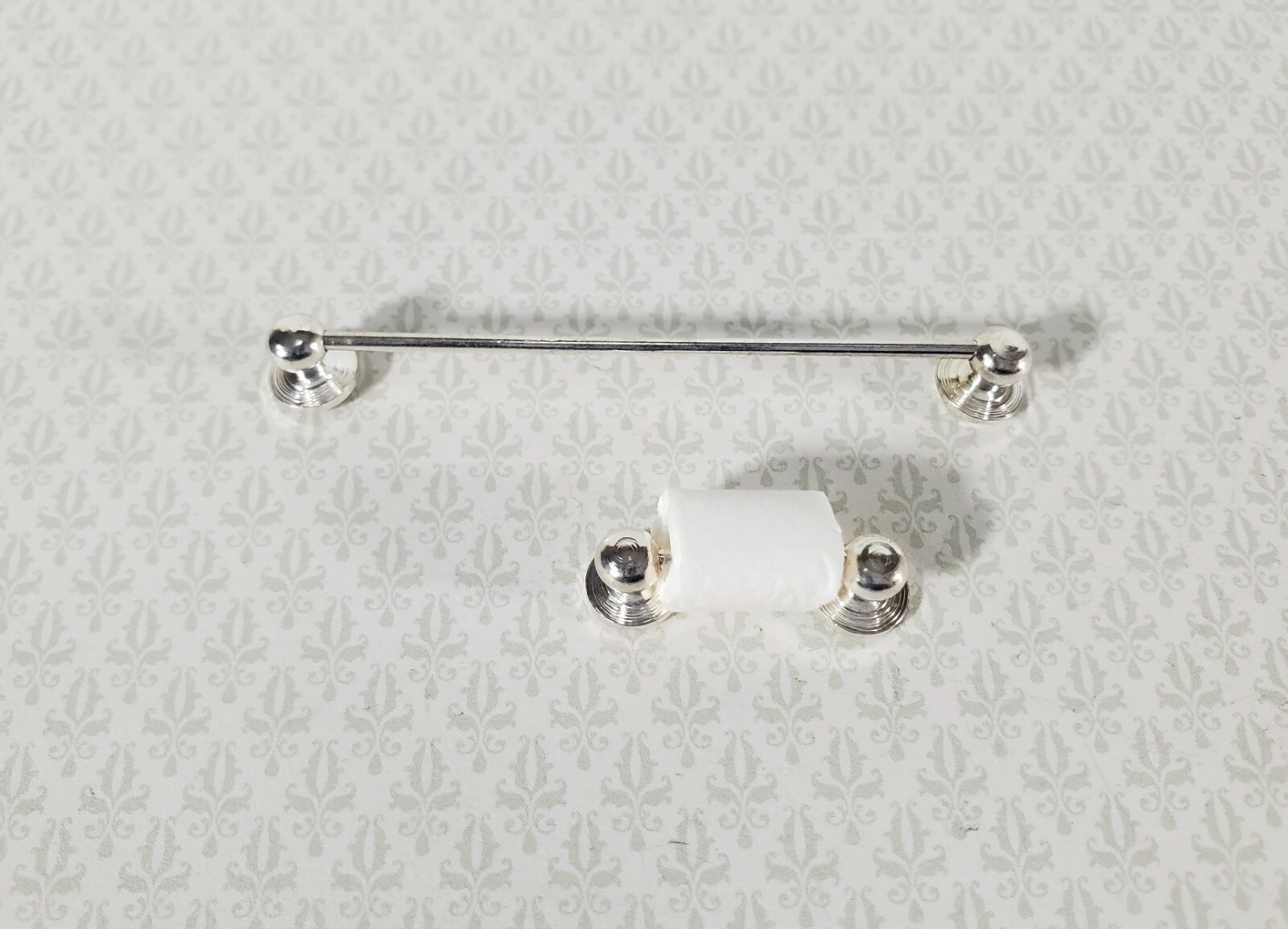 Dollhouse Miniature Towel Rod & Toilet Paper Holder Bathroom 1:12 Scale Silver