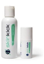 SkinKick 2 Step Blemish Relief DUO Natural Face Wash and Skin Care Kit B3 Tec...