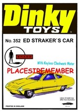 DINKY TOYS ED STRAKER`S CAR YELLOW NEW A5 FANTASY SHOP/ COUNTER WALL DISPLAY.