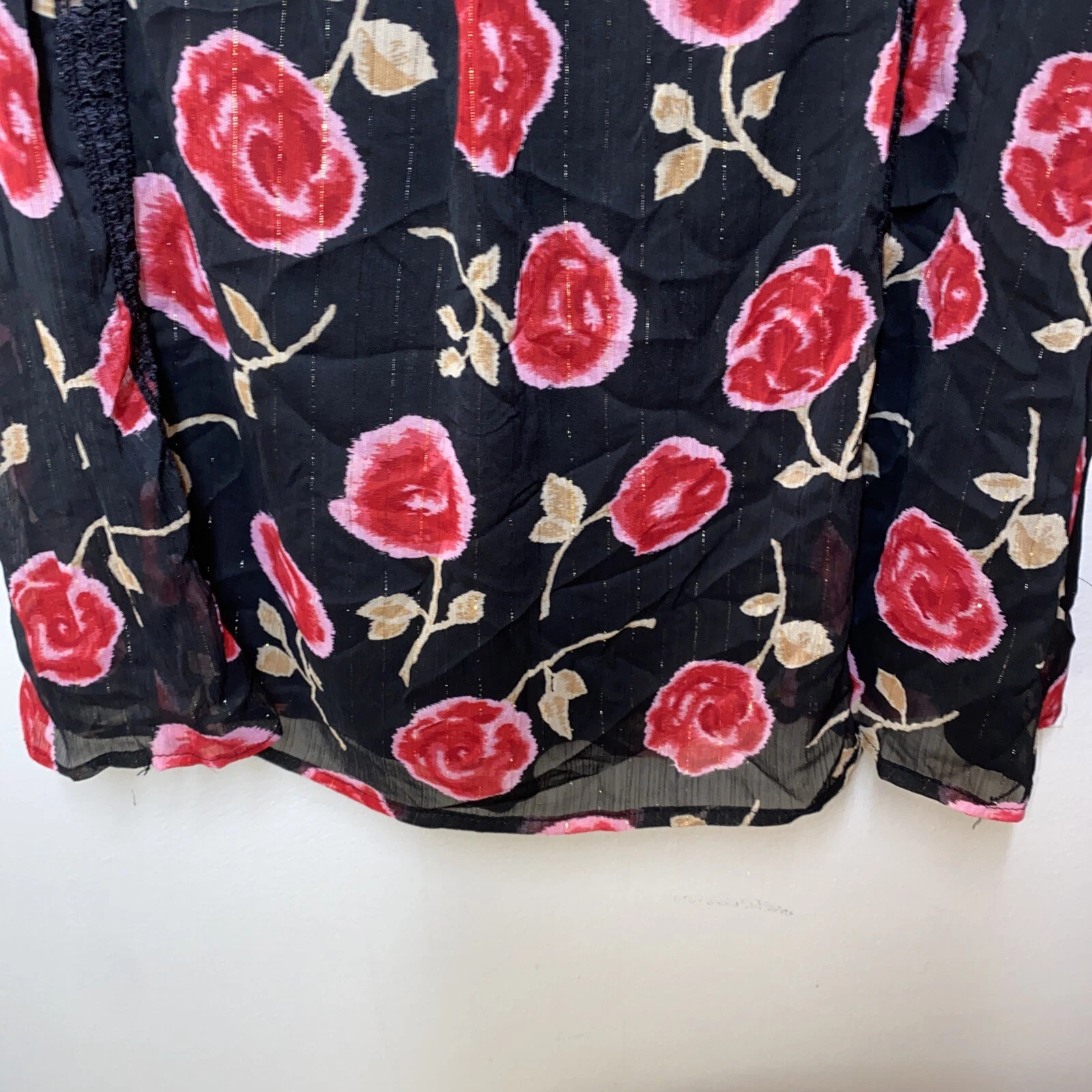 Abito da ragazza Kate Spade taglia 5 rose giovanili su sfondo filo metallico nero