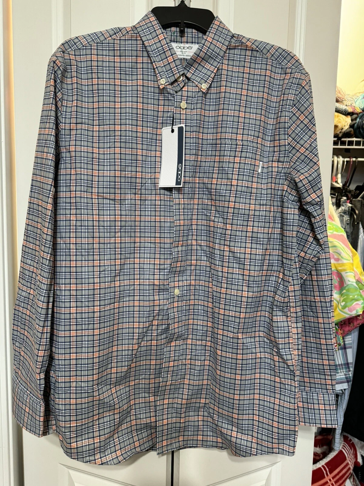 OOBE Men's Blue/Red Plaid Long Sleeve Button Down Cotton Blend Size M, NWT