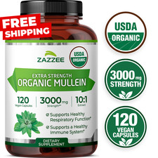 Zazzee USDA Organic Mullein 10:1 Extract, 3000 mg Strength, 120 Vegan Capsules