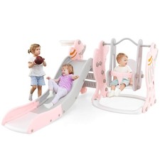 Toddler Slide and Swing Set 4-in-1 Indoor Playground with Extended Slide  Swing