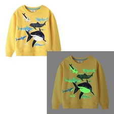 Boys Kids Shark Glow In The Dark Pullover Crew Neck Sweater Size 4T