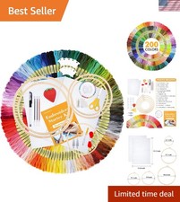 Deluxe 304 Pack Hand Embroidery Kit with Bamboo Hoops  200 Threads for Adults