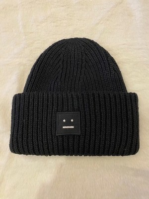 Acne Studios Royal Smile Face Logo-appliqué Wool Beanie Black Brand New 