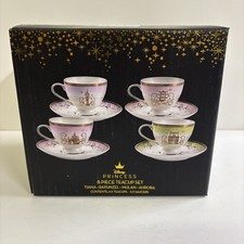 New! Disney Princess 8 Piece Ceramic Teacup Set Tiana Rapunzel Mulan Aurora