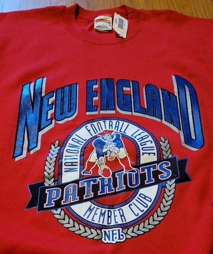 Vtg NWT NFL New England Patriots Nutmeg Mills Crewneck Sweatshirt Red Sz. Lg USA - Picture 3 of 14