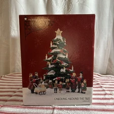 St Nicholas Square Village Caroling Around the Tree 4 Piece Set Complete Box