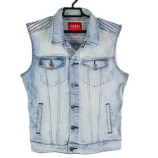 Womens Guess Blue Denim Button Front Vest Jacket Cotton Light Wash Size M