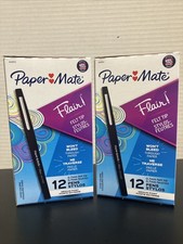 2 BOXES Paper Mate Flair Felt Tip Pens Medium Point 0.7mm Black 24 PENS