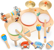 11-in-1 Kids Drum Set Montessori Wooden Musical Toys Toddler Music Table