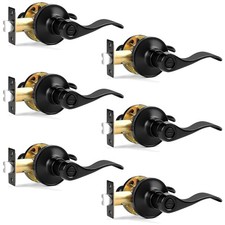 Modern Matte Black Wave Style Door Levers, 6 Pack