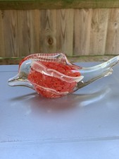 Vintage Art Glass Fish Figurine Red Clear Murano Style Coastal Decor Ornament