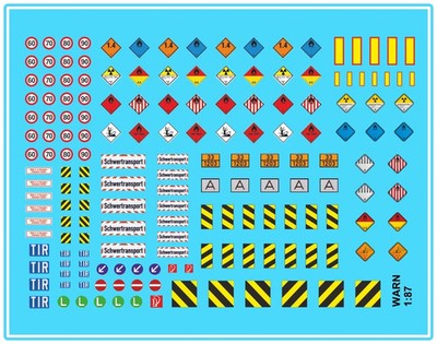 Waterslide Decal 1:87 H0 LKW Warn Markierung Warnschild Truck Modellauto Gefahr
