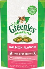 Greenies Feline Smartbites Skin & Fur Crunchy 2.1 Ounce (Pack of 1), Salmon 