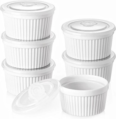 Ramekins 8 oz Oven Safe W/ Lids Creme Brulee Ramekins Bowls Porcelain Ramiken
