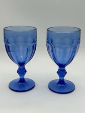Libbey Gibraltar Duratuff Cobalt Blue Iced Tea Goblets Glasses 6.75" Set of 2