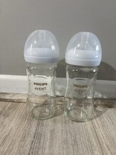Philips Avent Natural Glass Baby Bottles 8 oz / 240 ml 2-Pack White Cap Clean