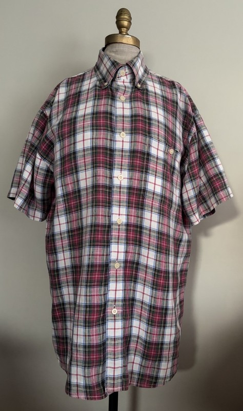 ORVIS Men’s Sz L Short Sleeve Button Up Plaid Multicolor Shirt 100 % Linen Pock 