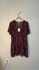 A New Day Dress M Purple Floral V-Neck Short Sleeve Ruffle Hem Shift Midi