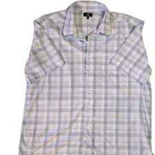 George Men's XL Blue/White Plaid Short Sleeve Casual Shirt Polyester, Button-Up
