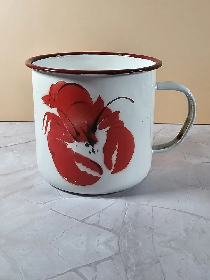 Conjunto de 4 canecas de acampamento lagosta esmaltadas com alça 16 oz HP acabamento branco vermelho - Imagem 4 de 4