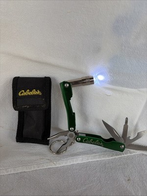 Cabela s Green Mini Multi Tool Folding Pliers with LED Light(tested) and Sheath