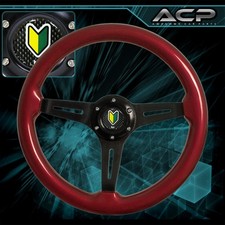 Black Aluminum Center Red Wood Deep Dish Steering Wheel Wakaba Horn Button