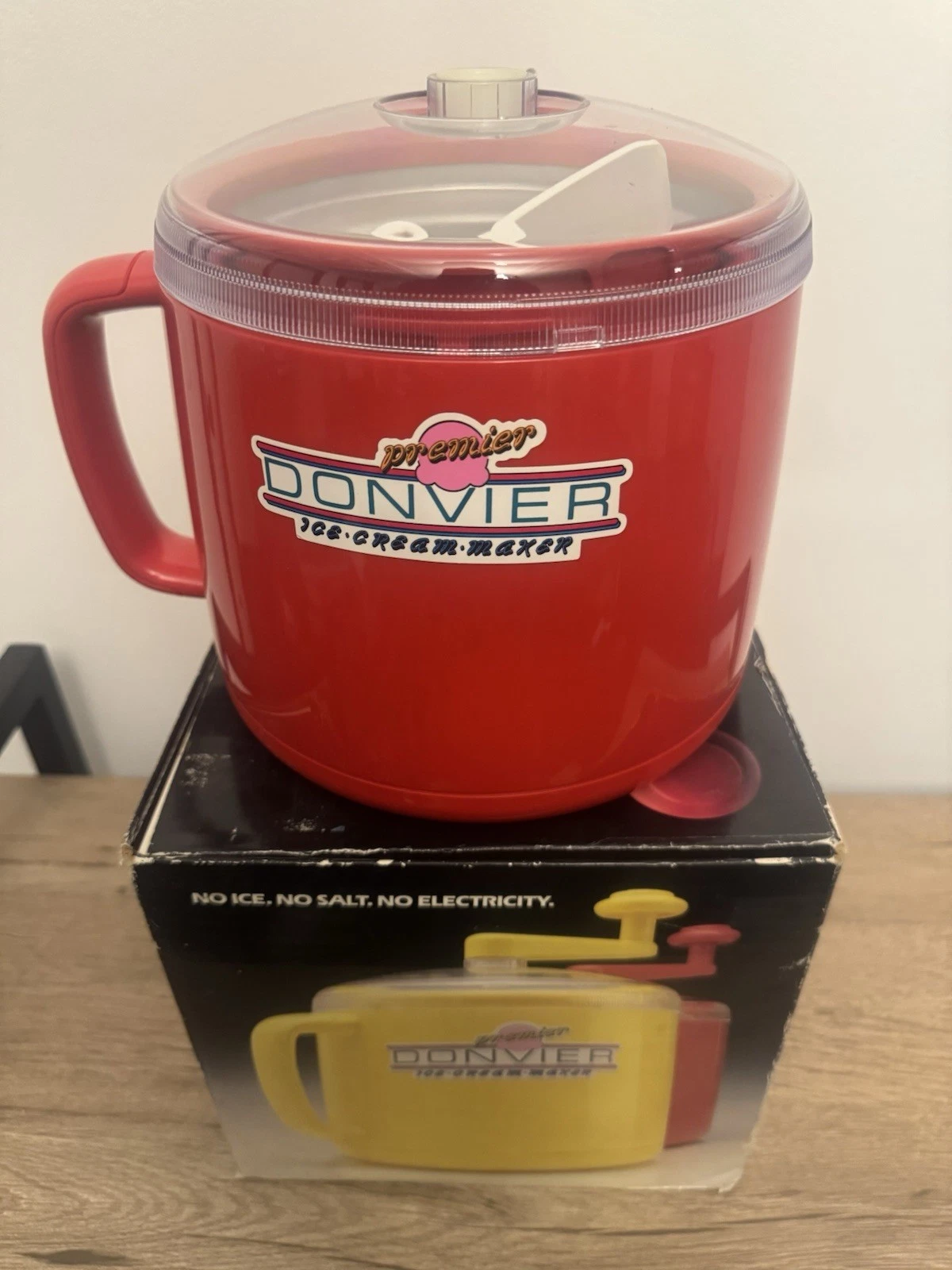 Vintage Donvier Pint Size Premier Ice Cream Maker Color: Red. VG Used Condition
Opens in a new windo