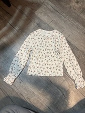 ZARA Girls Top Size 10 Cream Floral Long Sleeve Ruffle Cuff Shirt