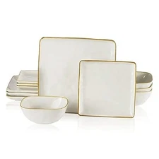  Dinnerware Sets for 4, Ocean Square 12-Piece Kitchen Set(12pcs) Vanilla White