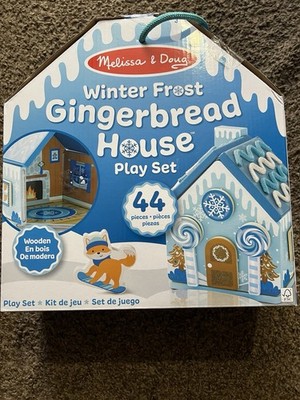 Melissa & Doug Wooden Gingerbread House Play Set Winter Frost BLUE 44pc
