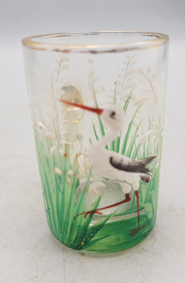 Antiker Moser? Böhmisches Klarglas emailliertes Miniaturglas 5 cm hoch (M)