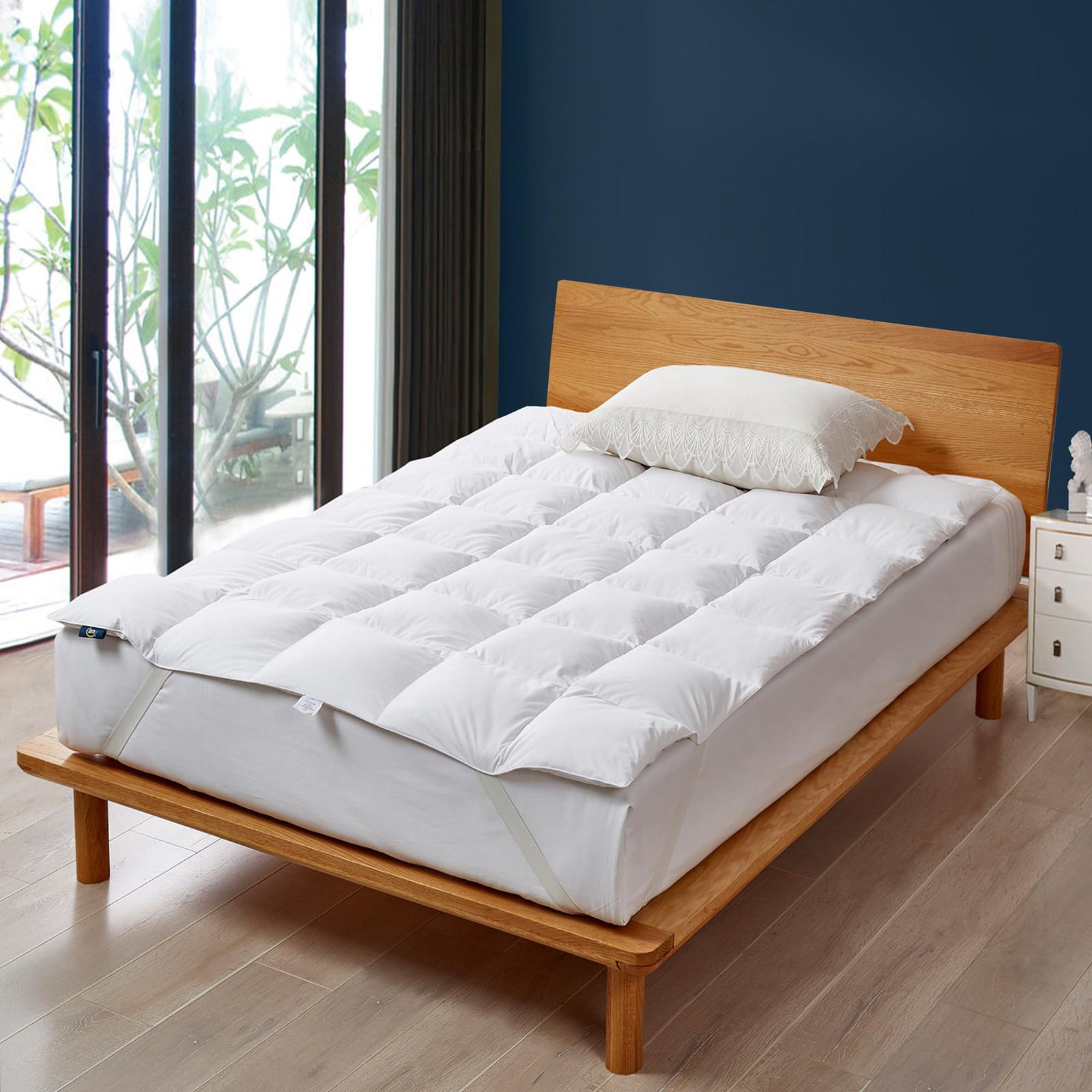 White Goose Feather Down Bed Mattress Topper Full Size - Plush Fluffy Anchor ...
