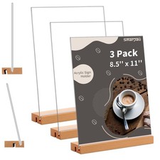 3 PCS 8.5x11 Inch Acrylic Sign Holder Wood Base L/T Shape Table Menu Stand